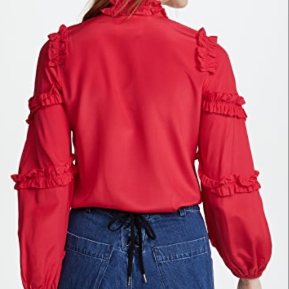 Figue Amelia Silk Ruffle Top Red Size Medium - Picture 2 of 9